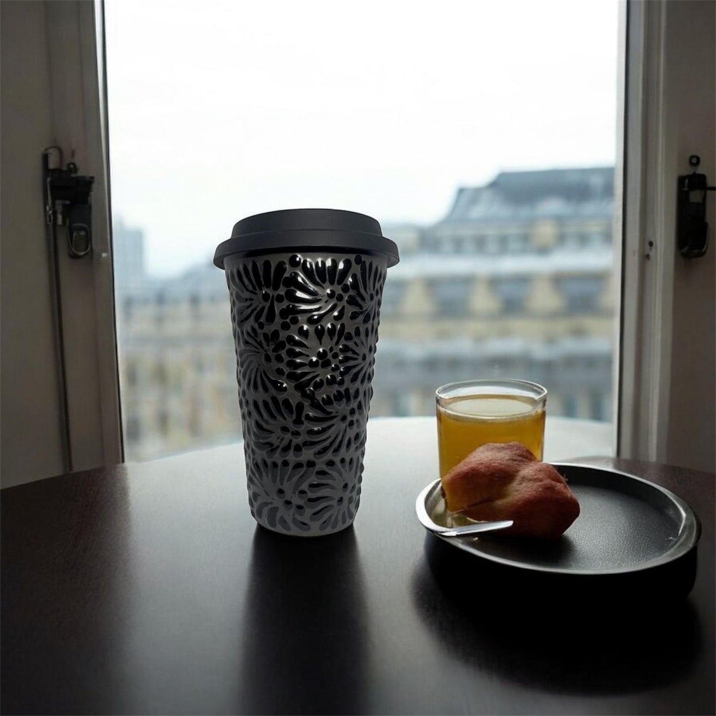 Vaso con Tapa Negro-Negro